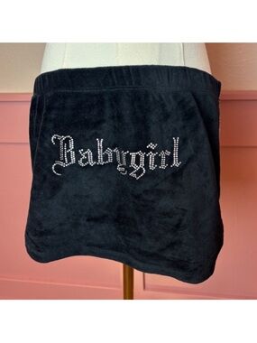 y2k black babygirl rhinestone mini skirt poster girl sz 1x track sweat miami